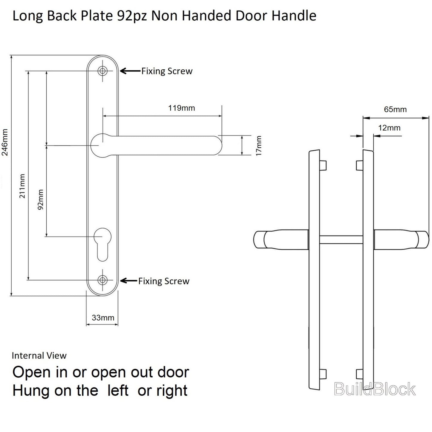 Long Backset door handle dimensions