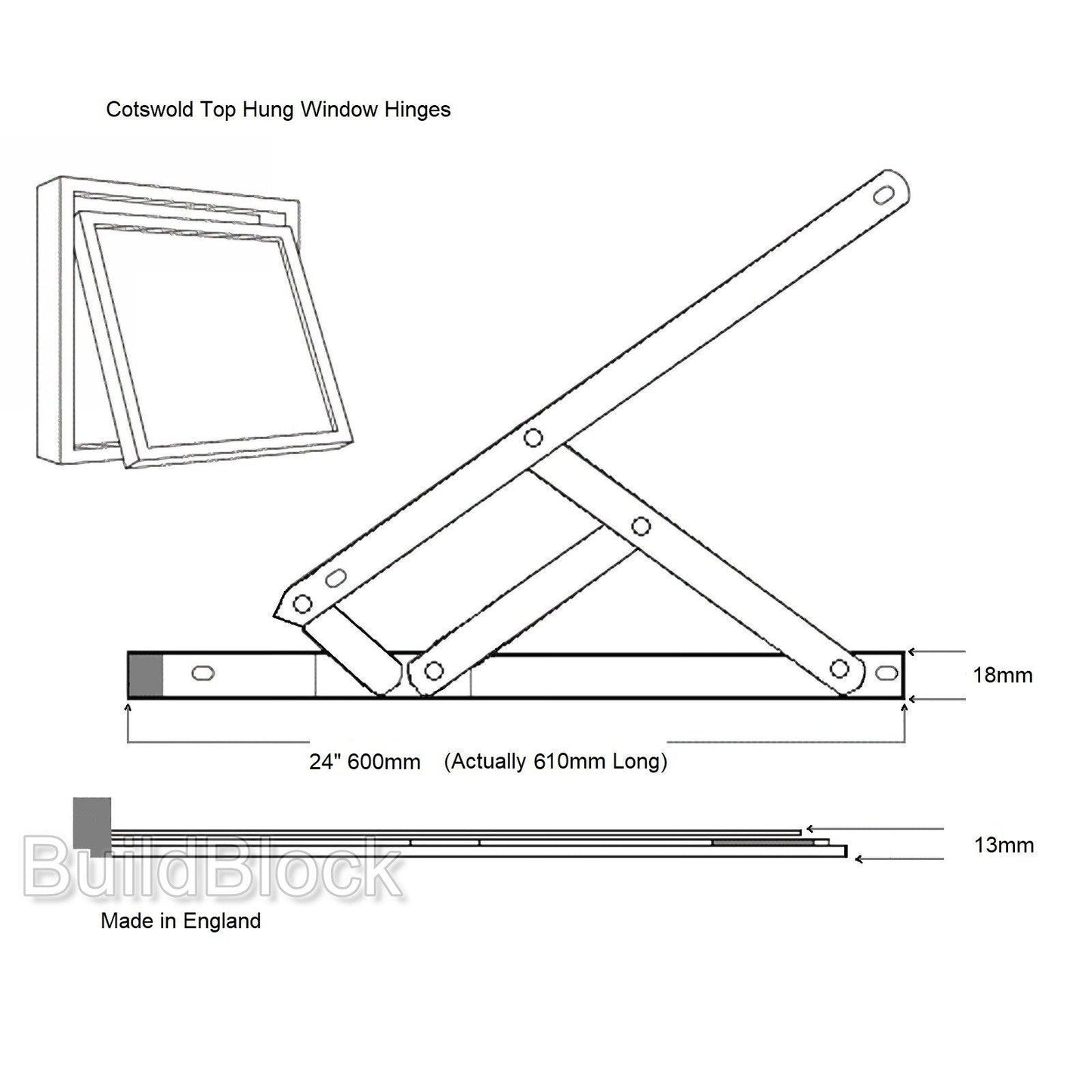 24" Top Hung Pair of Window Hinges